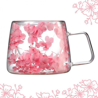 Duplafalú termosz bögre rózsaszín hortenzia virágokkal - 200 ml