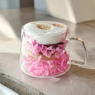 Duplafalú termosz bögre rózsaszín hortenzia virágokkal - 200 ml