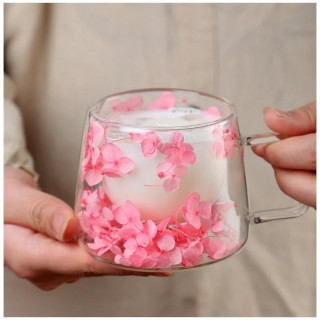 Duplafalú termosz bögre rózsaszín hortenzia virágokkal - 200 ml