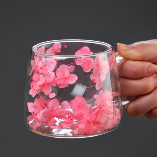 Duplafalú termosz bögre rózsaszín hortenzia virágokkal - 200 ml