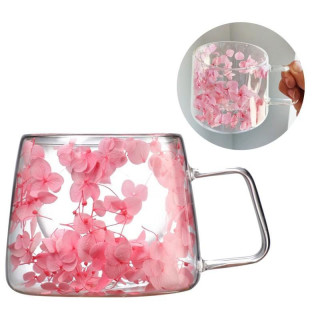 Duplafalú termosz bögre rózsaszín hortenzia virágokkal - 200 ml