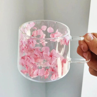 Duplafalú termosz bögre rózsaszín hortenzia virágokkal - 200 ml