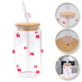 Üvegpohár rózsaszín masnikkal - 460 ml