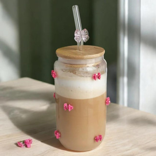 Üvegpohár rózsaszín masnikkal - 460 ml