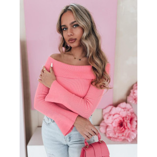 Rózsaszín női pulóver szabad vállrészekkel MY2429