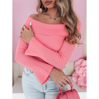 Rózsaszín női pulóver szabad vállrészekkel MY2429