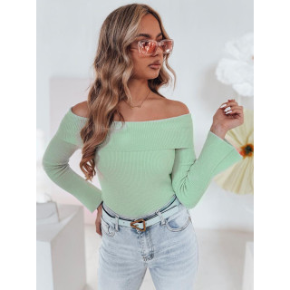 Női világoszöld pulóver szabad vállú MY2430