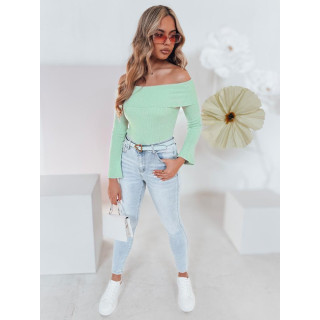 Női világoszöld pulóver szabad vállú MY2430