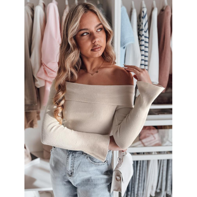 Női bézs pulóver szabad vállú MY2428