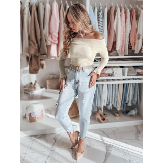 Női bézs pulóver szabad vállú MY2428