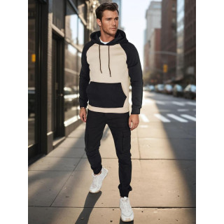 Férfi bézs pulóver BX5890 zsebbel