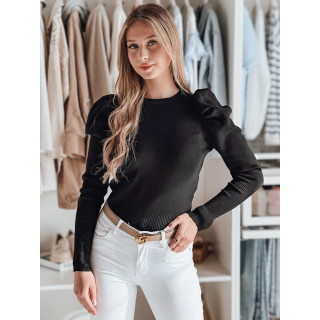 Női fekete pulóver puffasztott váll MY2465