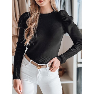 Női fekete pulóver puffasztott váll MY2465