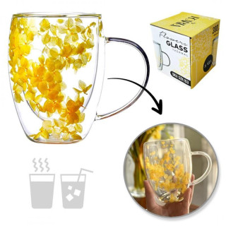Termoszpohár sárga hortenziával belül - 300 ml