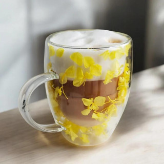 Termoszpohár sárga hortenziával belül - 300 ml