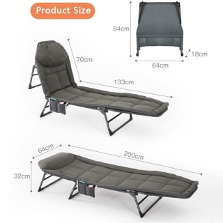 Összecsukható kempingágy szürke színben