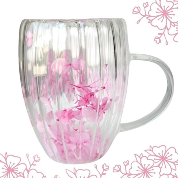 Hullámkarton termosz rózsaszín virágokkal belül - 300 ml