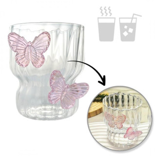 Hullámos pohár rózsaszín pillangókkal - 260 ml