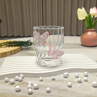 Hullámos pohár rózsaszín pillangókkal - 260 ml