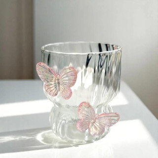 Hullámos pohár rózsaszín pillangókkal - 260 ml