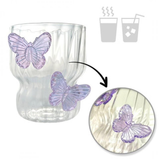 Hullámos pohár lila pillangókkal - 260 ml