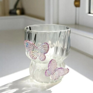 Hullámos pohár lila pillangókkal - 260 ml