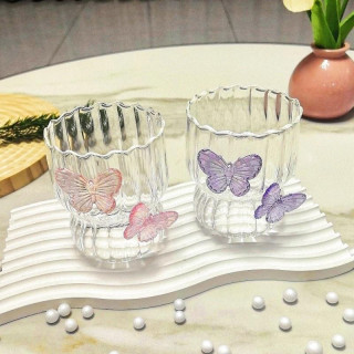 Hullámos pohár lila pillangókkal - 260 ml
