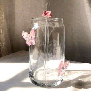 Magas pohár rózsaszín pillangókkal - 500 ml