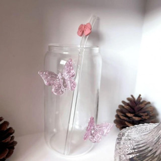 Magas pohár rózsaszín pillangókkal - 500 ml