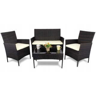 Barna rattan bútor - kanapé, 2 fotel, dohányzóasztal