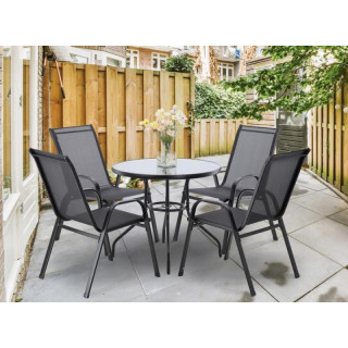 Fekete kerti bútor szett - 4 szék + kerek asztal