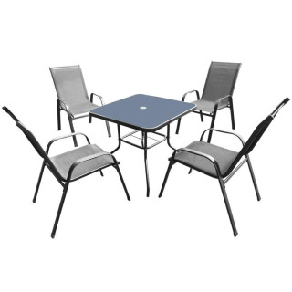 Szürke kerti bútor szett - 4 szék + négyzet alakú asztal