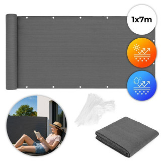 Szürke árnyékoló erkélyfedés szerelvényekkel - 100x700 cm