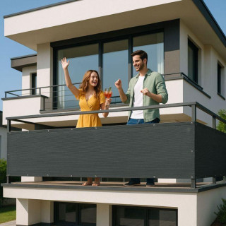 Szürke árnyékoló erkélyfedés szerelvényekkel - 100x700 cm