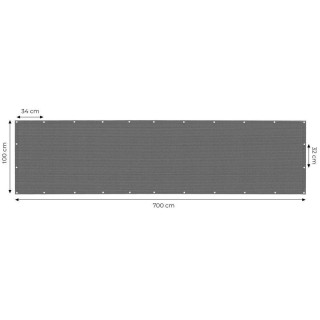 Szürke árnyékoló erkélyfedés szerelvényekkel - 100x700 cm
