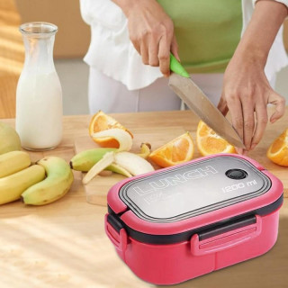 Dupla rózsaszín uzsonnásdoboz evőeszközökkel