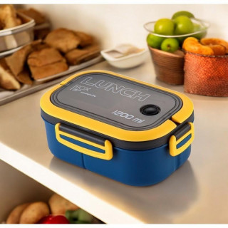 Dupla sötétkék uzsonnásdoboz evőeszközökkel