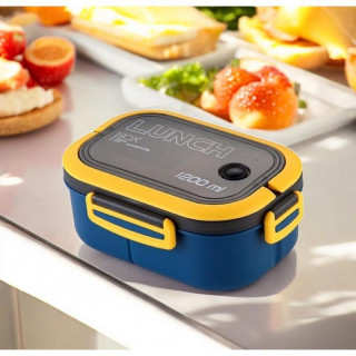 Dupla sötétkék uzsonnásdoboz evőeszközökkel