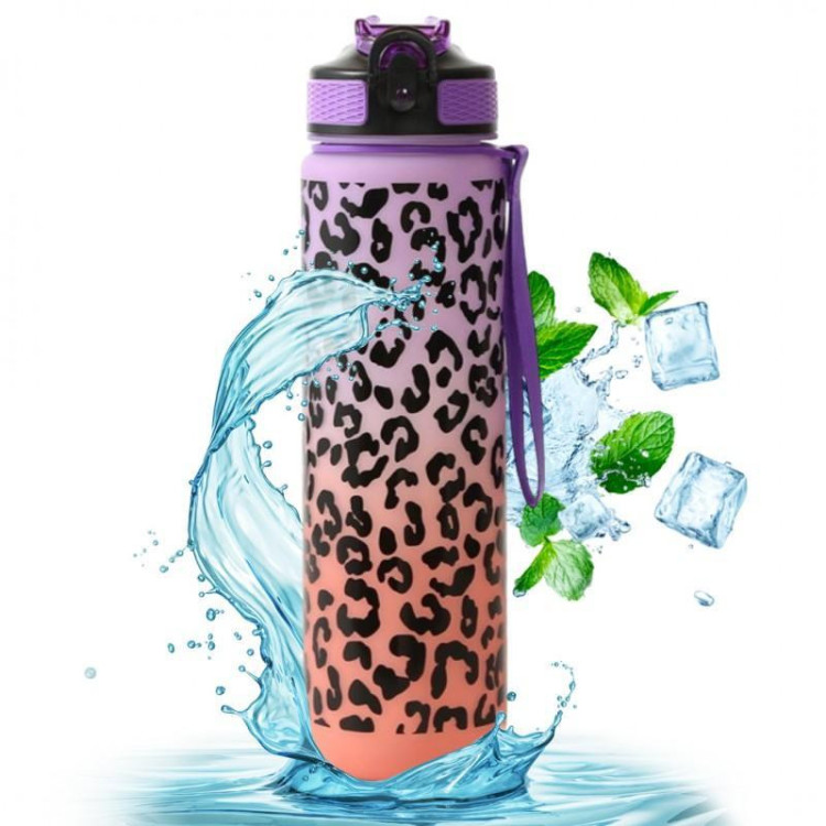 Lila-narancssárga palack leopárdmintával - 1 l