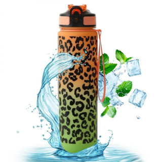 Narancssárga-zöld üveg leopárdmintával - 1 l