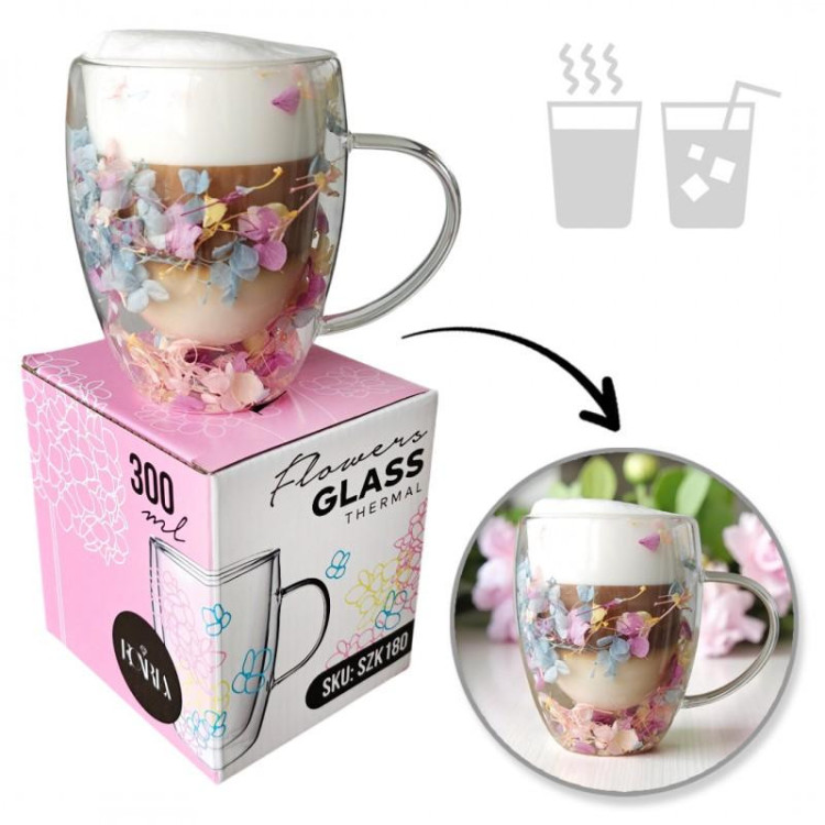 Termopohár s farebnými kvetmi vo vnútri - 300 ml