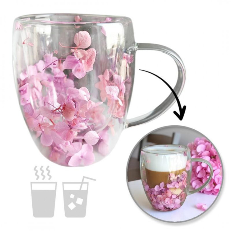 Termopohár s ružovými kvetmi hortenzie - 300 ml