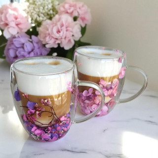 Termosz bögre lila-rózsaszín hortenzia virágokkal - 300 ml