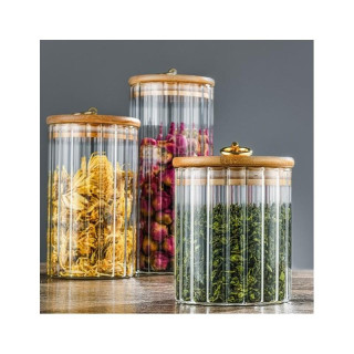 Barázdált cukortartó bambusz fedéllel - 550 ml