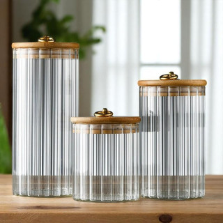 Barázdált cukortartó bambusz fedéllel - 550 ml