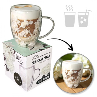 Termopohár s bielymi kvetmi hortenzie - 300 ml