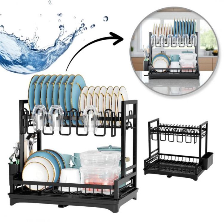 Čierny odkvapkávač na riad s podnosom