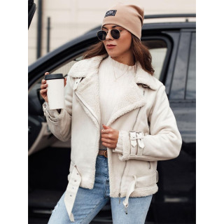 Fehér velúr női kabát szőrmével TY4732