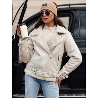 Fehér velúr női kabát szőrmével TY4732