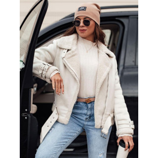 Fehér velúr női kabát szőrmével TY4732